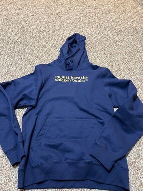 Navy Hoodie with "I'll just have the chicken tenders" Graphic